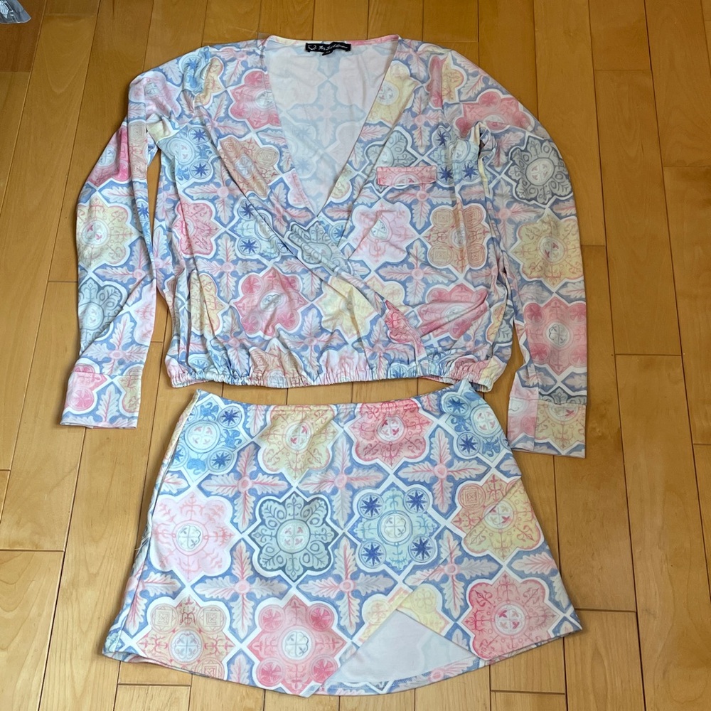 For Love And Lemons Lovely Multicolor Patterned Blouse and skirt M